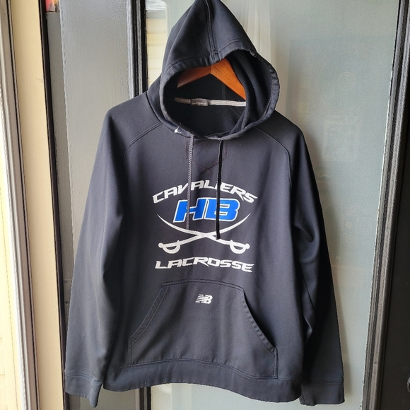 New Balance Hoodie Medium Black Graphic CAVALIERS LACROSSE Fleece Drawnstring - Picture 1 of 11